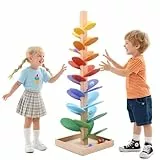 Kugelbahn Holz, 72cm Regenbogen Holz klangbaum, Kugelbahn Klangbaum Lernspielzeug für Kinder mit 10 Regenbogenbälle, 8 Bunte Ebene, Kreatives Holzspielzeug Für Kinder 3-7 Jahre