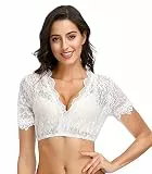 TrendiMax Damen Dirndlblusen Kurzarm Spitze Tracht Bluse Elegante Trachtenbluse für Oktoberfest, Weiß Kamelie, 38