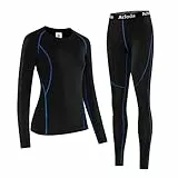 Acfoda Thermounterwäsche Damen Winter Warm Skiunterwäsche Thermowäsche Weich Funktionswäsche Lange Pyjamas Frauen Atmungsaktiv Bequeme Thermo Unterwäsche Set Schwarz 42