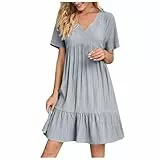 KOG Sommerkleider Sommerkleid Damen Elegant Einfarbige Frau 2026 Oberteile Freizeitkleid Weiße Blusen Kleid T-Shirt Kleid Baumwolle Kleider Hochzeitsgast Grau 3XL