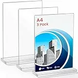 Aneco 3 Stück T-Ständer Aufsteller A4 Doppelseitiger Vertikaler Menükartenhalter,Acrylic Table Sign Holders,Tischaufsteller,Plexiglas Aufsteller A4 Für Restaurants,Cafés,Büros,Fotos