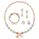 OSDUE 6 Stück Regenbogen Schmuckset, Regenbogen Schmuck Enthalten Halskette, Ringe, Armbänder, Ohrring, Schmuck Set für Party Geschenk