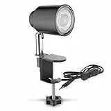 B.K.Licht - Schreibtischlampe mit Kabelschalter, schwenkbar, klemmbar, Klemmlampe, Klemmleuchte, Nachttischlampe, Leselicht Kinder, Bürolampe, Leselampe, Leseleuchte, 14,6x5,2x7,4 cm, Schwarz