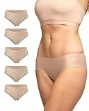 DANISH ENDURANCE 5er Pack Unsichtbare Hipster Panties aus Mikrofaser, für Sport & Alltag, für Damen Beige 5er Pack M