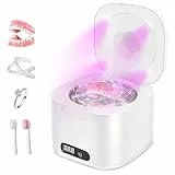 Ultraschallreinigungsgerät Zahnschiene 48000Hz mit UV, Ultraschallreiniger für Zahnprothesen, Dental Pod für Zahnschiene, 4 Timer-Modi, Edelstahlbehälter, für Brille, Schmuck & Zahnersatz