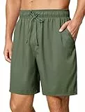 Friptspyg Herren Kurz Hosen Sommer Shorts Freizeit Leinen Stretch mit Taschen Leichte Strand Shorts Freizeithose, Graugrün S