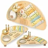 mamabrum Holz Musikcenter ab 9 Monaten – Montessori Musikinstrumenten-Set für Kinder mit Xylophon, Mini-Schlagzeug & Trommel – Lernspielzeug fördert Motorik & Musikentwicklung