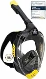 CRESSI Bali Full Face Mask Black/Yellow L/XL-Tauchermaske Vollmaske Ultra Klare Polycarbonat Linse, 100% Silikon, Schnorchel Float Ventil, Kamera Halterung, Schwarz/Gelb, L/XL, Erwachsene