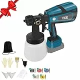 VKE Akku Farbsprühsystem für Makita 18v Akku, 800W 1000ML Farbsprühgerät, Lackierpistole Elektrisch mit 5 Düsen, 3 Spritzmuster, Schutzmaske und Organizer zum Streichen von Wänden（ohne Akku）