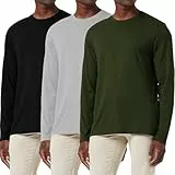 3-Pack Herren Baumwollhemd Loose Fit Langarm T-Shirt Feuchtigkeitsableitend Rundhalsshirts Komfort Casual Base Layer Tops Schwarz/Grau/Grün-3P02-2XL