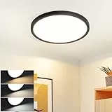 muyuua Deckenlampe LED Deckenleuchte Flach - Rund Badezimmerlampe 18CM IP44 Wasserdicht Badlampe Küchenlampe Decke Schwarz Flurlampe 15W Augenschutz 3000K/4000K/6500K für Bad Küche Flur