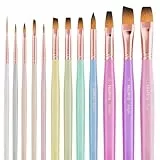 Nicpro 12 Stück Pinsel Set, Künstlerpinsel Set, ästhetische Pastellpinsel, Bastelpinsel für Acrylmalerei, Öl, Aquarell, Gouache, Tempera, Gesicht, Körper, Künstlerbedarf für Künstler und Anfänger