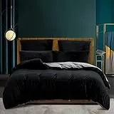 Luofanfei Winter Samt Bettwäsche Schwarz 155x220 Thermo Fleece Kuschelig Microfleece Nicky Wende Bettwäsche Set Cashmere Touch Warm Weich Teddy Plüsch Bettbezug Wintermotiv mit Reißverschluss