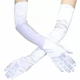 Achsoo Damen Lange Handschuhe Satin Classic Opera Fest Party Hochzeit Braut Handschuhe Elastisch ca. 53cm/21in lang (Weiß -54cm/21in)