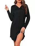 Crewhpo Nachthemden für Damen mit Knöpfen Schlafshirt Baumwolle mit V-Ausschnitt Nachtkleid Langarm Frauen Sleepshirt Nachthemd Nachtwäsche Winter Langärmeliges