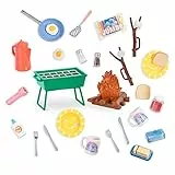 Glitter Girls GG57204Z Puppenzubehör – Lagerfeuer Zubehör Set mit Grill, Geschirr, Essen – Accessoires für 36 cm Puppen, Puppenhaus Puppenmöbel Spielzeug für Kinder ab 3 Jahre (32 Teile), Bunt