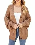 Clearlove Damen Strickjacke Langarm Button Down Sweater Elegante Lose Vorne Offen Cardigan Einfarbig Freizeitjacke Herbst Winter Top Outwear(Khaki,L)
