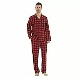 LANBAOSI Herren Zweiteiliger Schlafanzug Set Lang Hose Oberteil Pyjama Baumwolle Polybaumwolle Winter Langarm Shirt & Schlafanzughose Karierte Pyjamahose