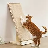 FUKUMARU Kratzbrett Katzen, 65 cm Natürliche Sisal-Kratzsäule mit Rampe, Austauschbare Kratzmatte, Robuster Holzrahmen in L-Form Kratzer, Katzen Kratzmöbel-Schutz
