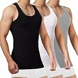FALARY Sportunterhemden für Herren Tank Top Herren Baumwolle Männer Tanktops Unterhemd Herren Muskelshirts Sport Unterhemden 3er Pack,(Schwarz Weiß Grau,L)