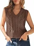 Tongmingyun Pullunder Damen Ärmellos V-Ausschnitt Strick Pullover Basic Strickweste Einfarbig Tank Top für Business Freizeit Sweater Weste Frauen Kaffee M