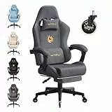 WOLTU Gaming Stuhl ergonomisch, mit Verstellbarer Rückenlehne, Bürostuhl drehbar mit Armlehenen, Fußstütze, Lendenstütze, Kopfstütze,Grau