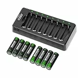 Bevigor AA NI-MH-Akku, 8 Stück AA wiederaufladbare Batterien mit 8-Positionen-Ladegerät für schnell aufladbar