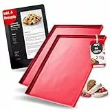 Coolinato - Silikon Backmatte mit Rand 2er Set Rot - Backunterlage aus Platinsilikon mit Rand 36,5x27x1cm - Backblech-Auflage mit Auslaufschutz backofenfest bis 230°C & antihaft inkl. 4 Rezepten