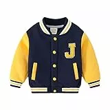 Volunboy Kleinkind Jungen Jacke Varsity Baseball, Unisex Schule Mantel Sportjacke Stehkragen Jacken(Größe 100,2-3 Jahre,Gelb)