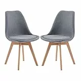 EGGREE 2er Set Esszimmerstühle Skandinavisch Design, Polsterstuhl aus Leinen Rückenlehne, Küchenstuhl Essstühle mit Massivholz Buche Bein SGS Geprüfter, Grau