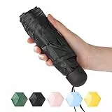 Chakipee Mini Regenschirm Klein Taschenschirm Mit 6 Rippen kompakt Faltbar Leicht Im Freien UV Schutz Regenschirme 260T Stoff kleiner Schirm für Sonne und Regen Schwarz