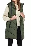 JdY Damen 3/4-lange Steppweste mit Kapuze JDYSkylar Padded Hood Waistcoat 15220630 Forest Night M