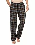 LAPASA Herren Schlafanzughose karierte Pyjamahose, Long Relaxhose Loungehose Freizeithose M39 Wärmer, Baumwollflanell: Braun + Graumeliert, Large