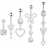 BOZILY 5 Stück Bauchnabelpiercing Set,BLEI-UND NICKELFREI,HOCHWERTIGER Edelstahl,Einfaches An-und Ausziehen,Bauchnabelpiercing Silber mit Zirkonia für Frauen und Geschenkideen