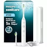 Philips Sonicare Series 4100 Elektrische Zahnbürste – Schallzahnbürste mit Drucksensor, 4 Putzeinstellungen, EasyStart, SmarTimer, 21 Tage Laufzeit, Reiseetui, Weiß, HX4044/41, [Neu]