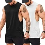 COOFANDY Tank Top Herren Gym Ärmellose Muskelshirts Bodybuilding Shirts Sleeveless Männer 2 Stück Weiß Schwarz L
