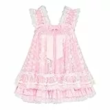 Satini Dessous Satin Sissy Babydoll-Stil Rüschen Rüschen Spitze Nachthemd Negligee Cosplay Nachtwäsche Kleid (Zartrosa - Weiß, XXL)