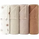 Bearmoss Moltontücher Baby 100% Baumwolle Weiche Spucktücher Baby,Atmungsaktiv und Extrem Saugfähig Musselin Tuch für Saugstark Mulltücher 4er 60x60cm (Brauner Druck)