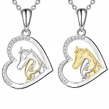 Yuluzeln Pferdehalskette Geschenke für Mädchen Silber Liebe Herz Anhänger Schmuck für Ehefrau Mutter Tochter Enkelin Nichte 18'，Geburtstag Weihnachten Muttertagsgeschenk (2 Stück goldene Mädchen)