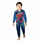 United Labels Marvel Spiderman Jumpsuit für Jungen, Blau, 134-140, Fleece Overall Langarm, Einteiler Schlafanzug, Kuschelanzug für Kinder