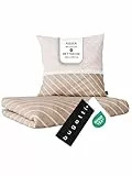 bugatti Bettwäsche 135 x 200 cm - 100% Baumwolle, Reißverschluss, anschmiegsam, weich & waschbar, Mako Satinbettwäsche gestreift beige