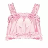Satini Dessous Satin Sissy Aufgerollter Saum Rüschen Mieder Oberteil (Zartrosa, XXL)