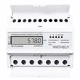 MIRTHBUY Digitaler Drehstromzähler Stromzähler mit LCD, 3-Phasen-4-Draht, Wechselstromzähler,Geeicht Stromzähler für DIN Hutschiene für Gebäudetechnik Energy-Management-Systeme Industrie 5-100A