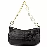 Right 20 Damen Handtasche mit Perlenkette Klein Schultertasche Weiß Damen PU Leder Umhängetasche Frau Vintage Shoulder Mini Handtasche Clutch Geldbörse Messenger Bag