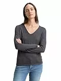 TOM TAILOR Damen Basic Strickpullover mit V-Ausschnitt, 30281 - Evident Anthracite Melange, M