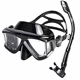 Schnorchelset Schnorchelausrüstung für Erwachsene, Professionelle Anti-Beschlag-Schnorchelmaske, Trockenschnorchel Tauchmaske für Freitauchen,Schnorcheln,Schwimmen (Schwarz Schnorchelset-Pano 4)