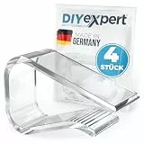 DIYexpert Tischtuchklammern Transparent Made in Germany [bis 25 mm] [4 Stück] Stabile Tischdeckenklammern – Wetterfest & rutschfest – Tischklammern für Garten, Balkon & Innenbereich