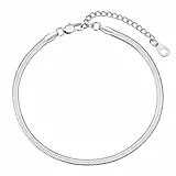 FindChic Fußkette für Damen Mädchen Sommer Strand Schlangenkette Fußkettchen verstellbare Schlangen Fußschmuck 3mm breit Fußband 22cm lang Silber