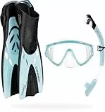 CRESSI Tino Adventure Set Black/Ice Cyan L/XL - Set Tonga Flossen, Tino Maske und Scilla Schnorchel, zum Schnorcheln und Tauchen, Schwarz/EIS-Cyan, L/XL, Erwachsene