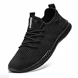 FUJEAK Herren Walkingschuhe Turnschuhe Fitnessstudio Sportschuhe Sneaker Running Tennis Schuhe Freizeit Straßenlaufschuhe Fashion Leichtgewichts Atmungsaktiv Schlüpfen Schuhe Schwarz 39 EU